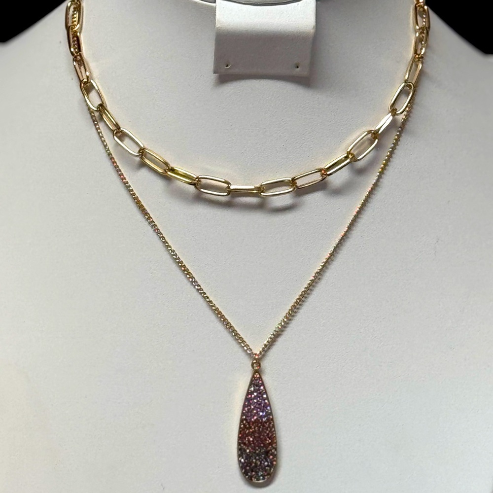 Laundry By Shelli Segal Gold Double Chain Necklace with Purple Ombré  17-20in